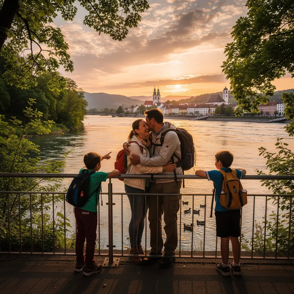 Ein Blick auf die malerische Altstadt von Passau mit der Donau im Vordergrund.