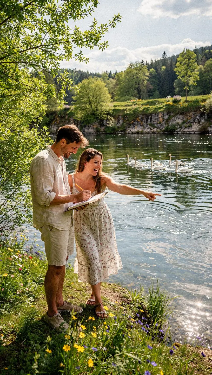 Ein Panorama der Flussmündung, wo Inn und Ilz in die Donau fließen.